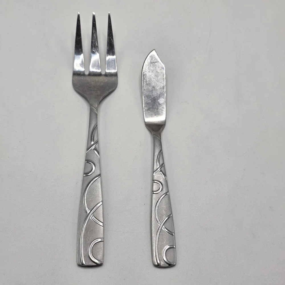 Cambridge Eclipse Serving Set Stainless Steel Swirl Cold Meat Fork Butter Knife
